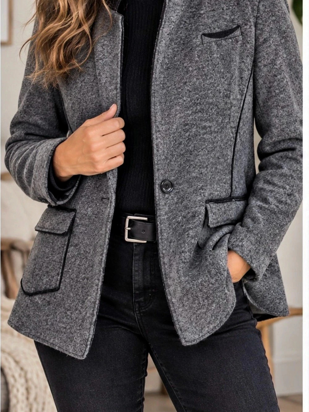 Banana Republic Women's Gray & Black Wool-Blend Blazer Size 8